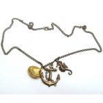Antiqued Brass Seahorse Anchor Shell Necklace