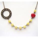 Antiqued Brass Circle Butter Jade Coral Necklace