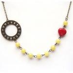 Antiqued Brass Circle Butter Jade Coral Necklace