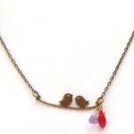 Antiqued Brass Bird Quartz Necklace