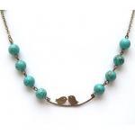 Antiqued Brass Bird Green Turquoise Necklace