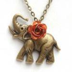 Antiqued Brass Elephant Rose Necklace