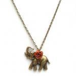 Antiqued Brass Elephant Rose Necklace
