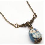 Antiqued Brass Branch Porcelain Owl Necklace