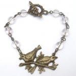 Antiqued Brass Bird Rock Crystal Bracelet