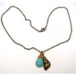 Antiqued Brass Conch Turquoise Necklace