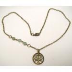 Antiqued Brass Tree Green Jade Necklace