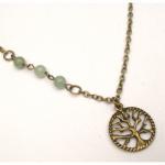 Antiqued Brass Tree Green Jade Necklace
