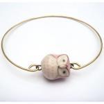Brass Pink Porcelain Owl Bracelet