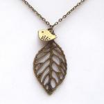Antiqued Brass Leaf Bird Necklace