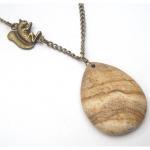 Antiqued Brass Squirrel Wood Jasper Necklace