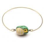 Brass Green Porcelain Owl Bracelet