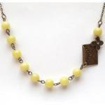 Antiqued Brass Mail Lemon Jade Necklace