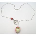 Silver Tree Agate Porcelain Owl Lariat Necklace