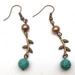 Antiqued Brass Leaf Pearl Turquoise..