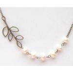 Antiqued Brass Leaf Fresh Water White Pearl..