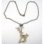 Antiqued Brass Deer Turquoise Necklace