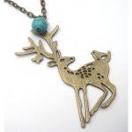 Antiqued Brass Deer Turquoise Necklace