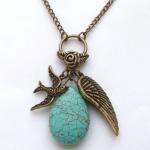 Antiqued Brass Wing Bird Flower Green Turquoise..