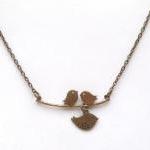 Antiqued Brass Three Bird Necklace