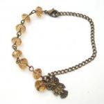 Antiqued Brass Owl Smokey Quartz Bracelet