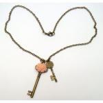 Antiqued Brass Key Flower Necklace
