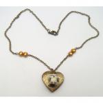 Antiqued Brass Locket Porcelain Owl Pearl Necklace