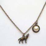 Antiqued Brass Wolf Moon Necklace