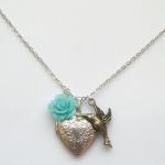 Silver Flower Bird Locket Necklace
