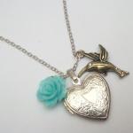Silver Flower Bird Locket Necklace