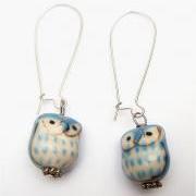 Silver Plated Brass Porcelain Owl Earrings