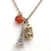Antiqued Brass Eiffel Tower Carrousel Flower Necklace