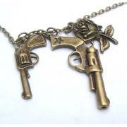 Antiqued Brass Pistol Rose Necklace