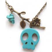 Antiqued Brass Branch Turquoise Skull Necklace