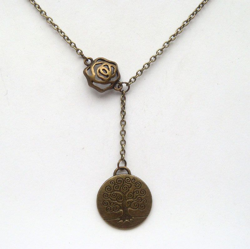 Antiqued Brass Flower Life Tree Necklace