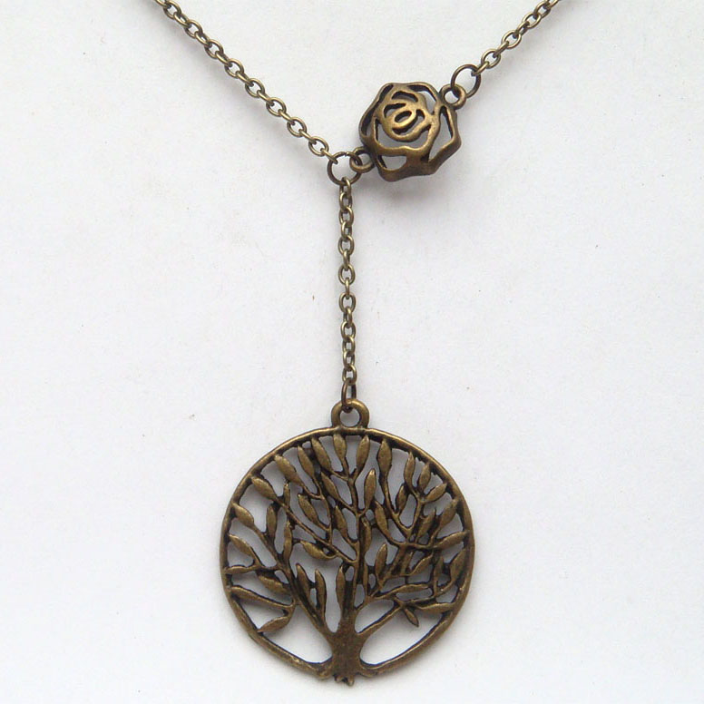 Antiqued Brass Flower Tree Necklace