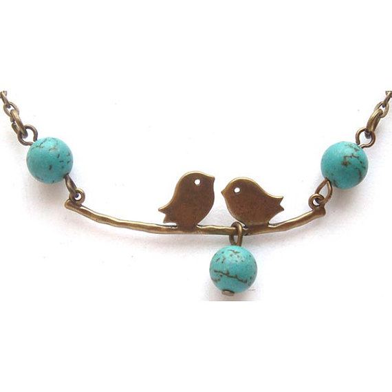 Antiqued Brass Bird Turquoise Necklace