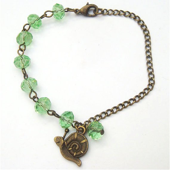 Antiqued Brass Snail Green Quartz Bracelet on Luulla