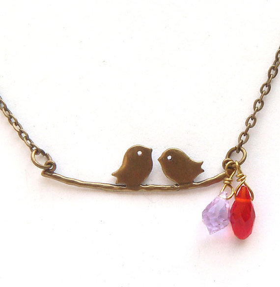 Antiqued Brass Bird Quartz Necklace