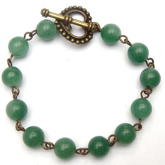 Antiqued Brass Green Jade Bracelet